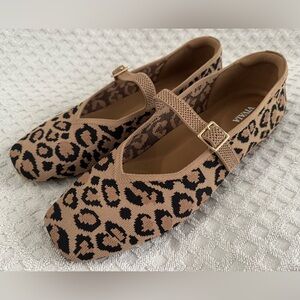 VIVAIA Margot Mary Jane Dark Leopard Print Knit Square Toe Flats Size 41.5 US 10